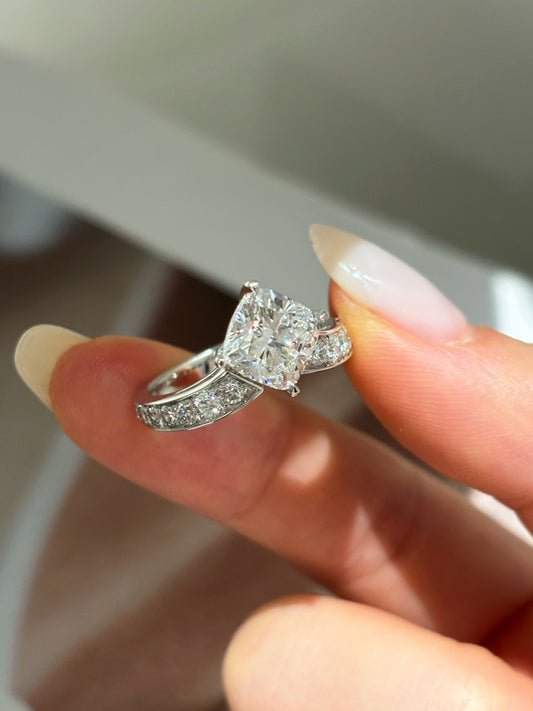2ct Cushion Cut Lab Grown Diamond Engagement Ring | Channel-Set PavƩ Band | Platinum