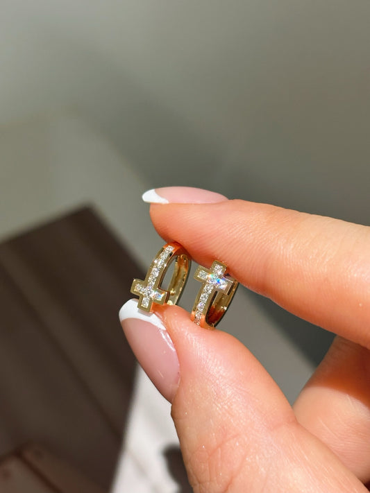 Cross Huggie Hoop Earrings with LabāGrown Diamonds | 18K Gold