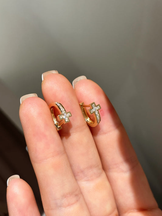 Cross Huggie Hoop Earrings with LabāGrown Diamonds | 18K Gold