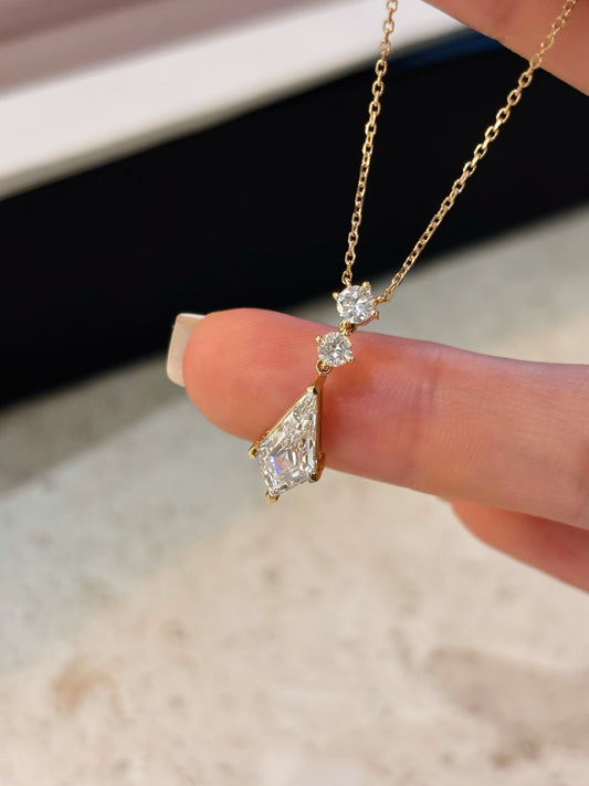 Kite-Cut Lab-Grown Diamond Drop Pendant Necklace | Accent Stones | 18K Gold