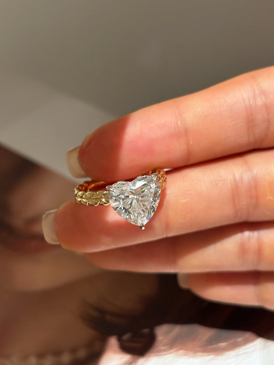 Heart Cut Lab Grown Diamond Solitaire Ring | 18K Yellow Gold | Love Band