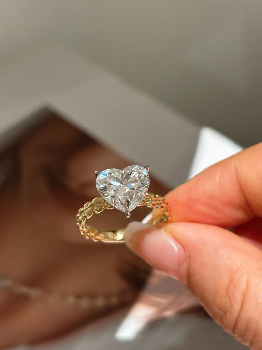 Heart Cut Lab Grown Diamond Solitaire Ring | 18K Yellow Gold | Love Band