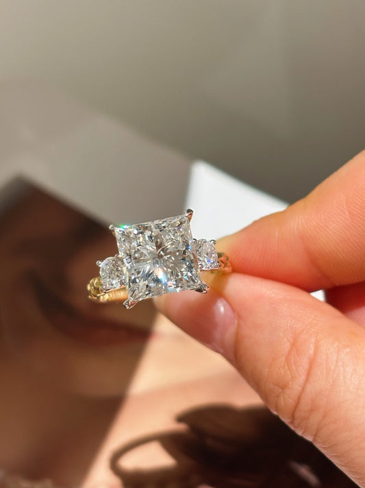Three-Stone Princess Cut Lab Grown Diamond Engagement Ring | 18K Gold