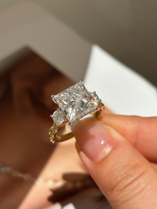 Three-Stone Princess Cut Lab Grown Diamond Engagement Ring | 18K Gold