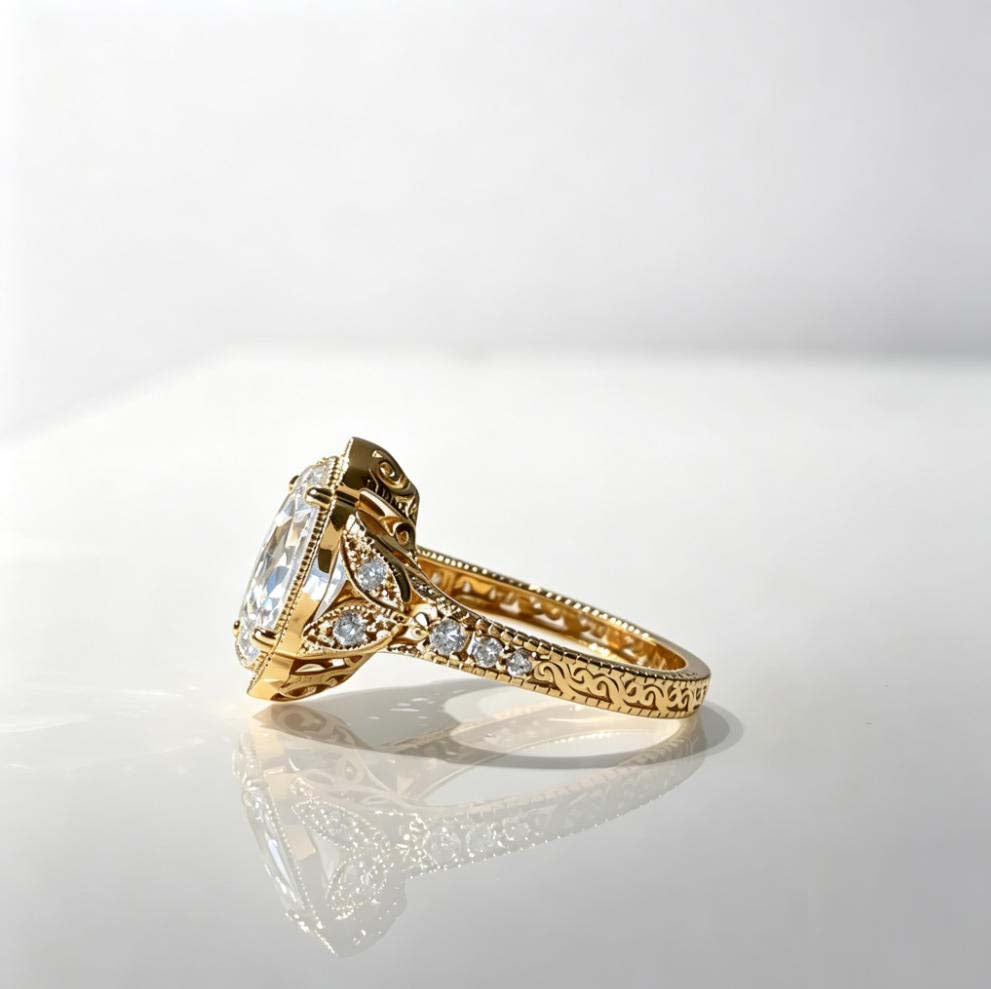 2.5CT Marquise Step Cut Lab Diamond Vintage Milgrain | 18K Gold