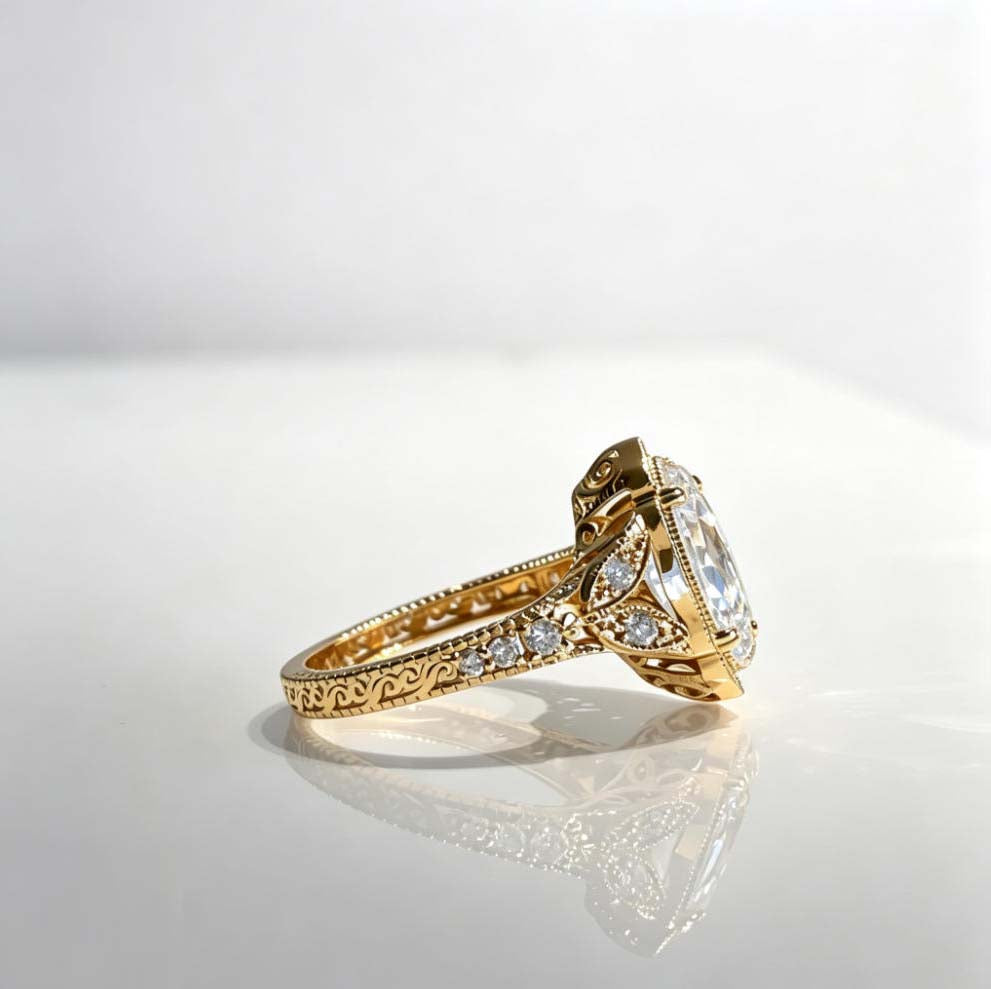 2.5CT Marquise Step Cut Lab Diamond Vintage Milgrain | 18K Gold