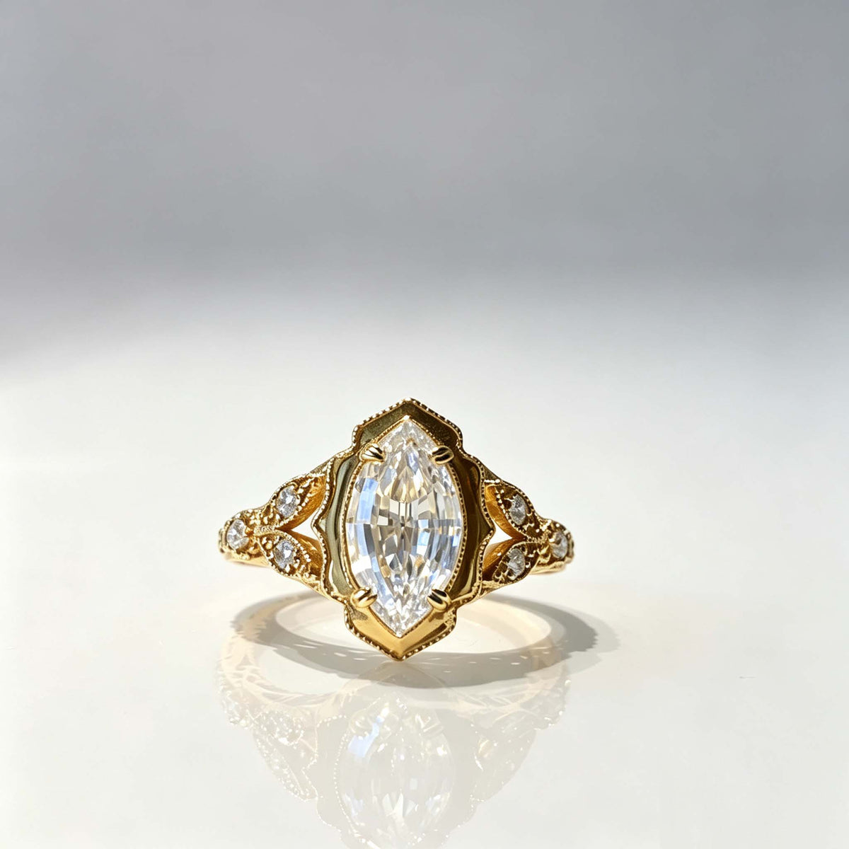 2.5CT Marquise Step Cut Lab Diamond Vintage Milgrain | 18K Gold