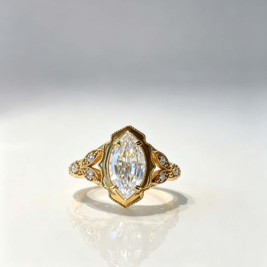 2.5CT Marquise Step Cut Lab Diamond Vintage Milgrain | 18K Gold