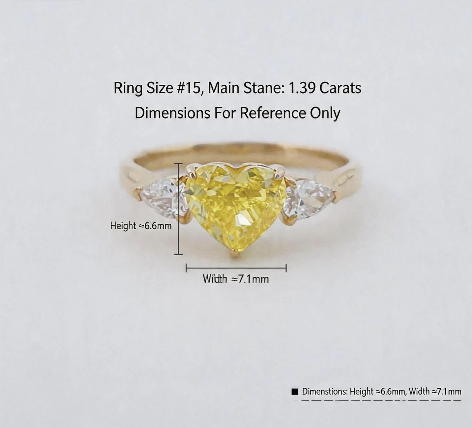 18K Solid Gold Heart Cut Lab Grown Yellow Diamond Three Stone Engagement Ring
