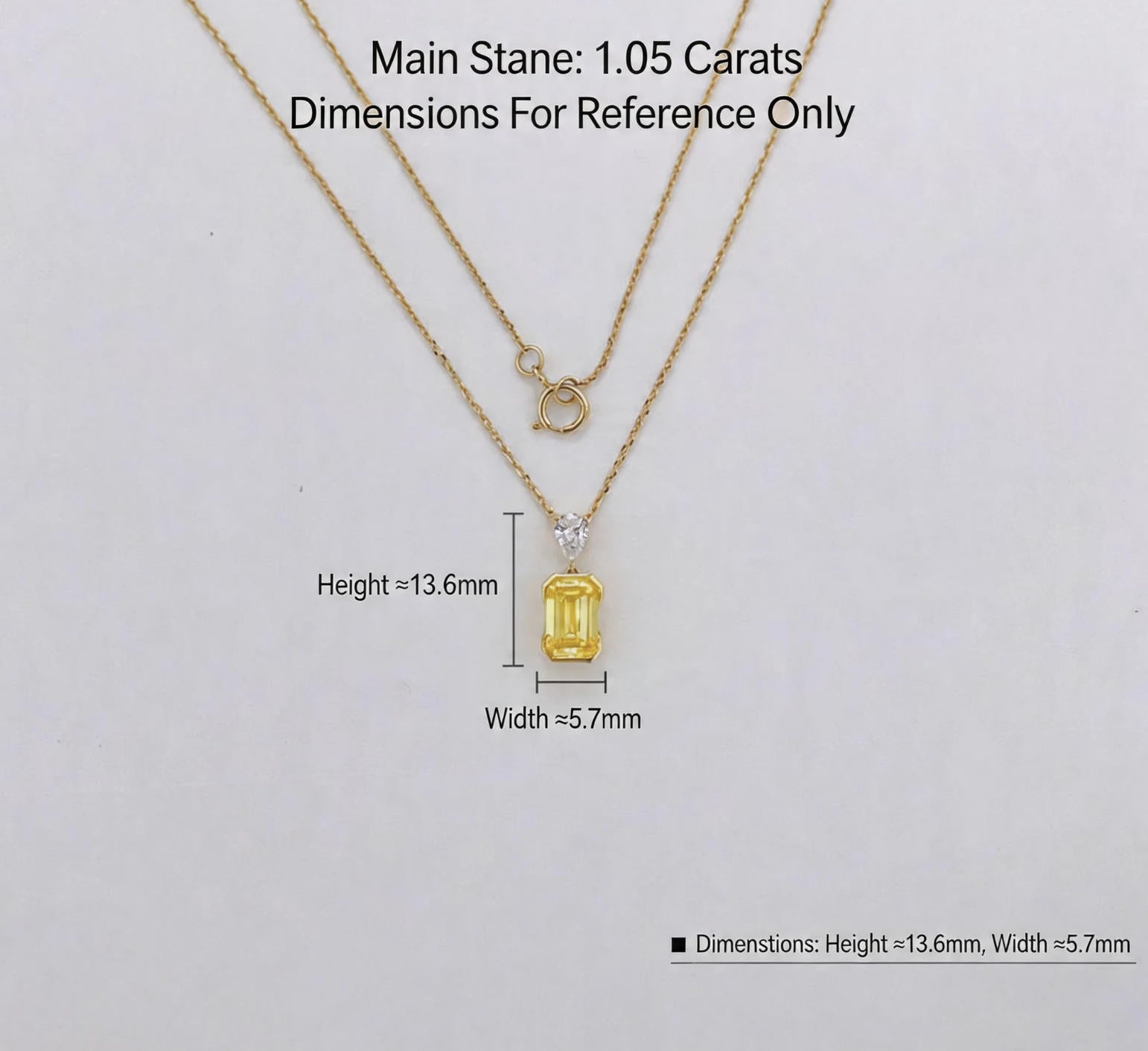 Emerald Cut Lab Grown Yellow Diamond Two Stone Pendant Necklace | 18K Solid Gold