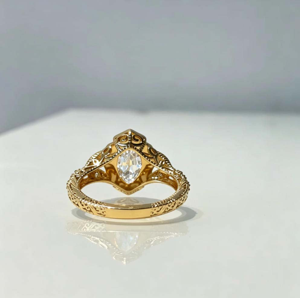 2.5CT Marquise Step Cut Lab Diamond Vintage Milgrain | 18K Gold