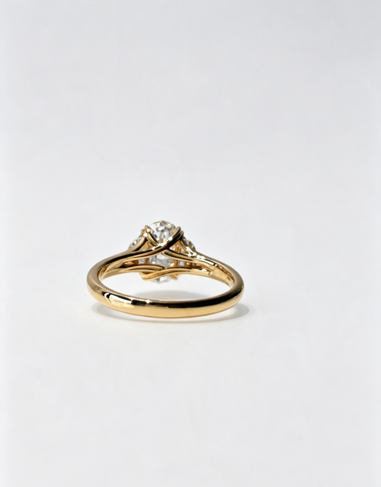 2 carat Oval Step Cut Three Stone Lab Diamond Engagement Ring | 18K Gold