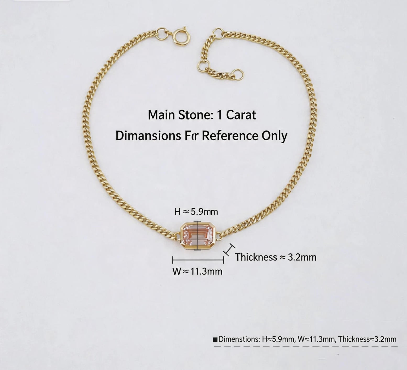 Emerald Cut Bezel Set Lab Grown Pink Diamond Cuban Chain Bracelet| 18K Gold