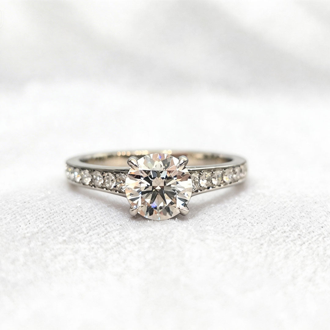 Platinum round Lab Diamond Ring with Half Eternity Band