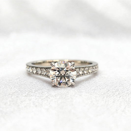 Platinum round Lab Diamond Ring with Half Eternity Band