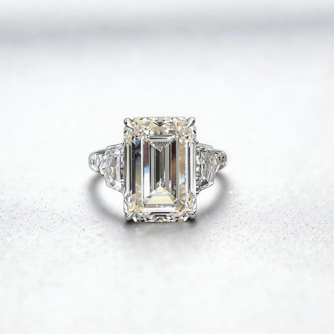 Half Eternity Emerald-Center Trilogy Ring with Cadillac Sidestones