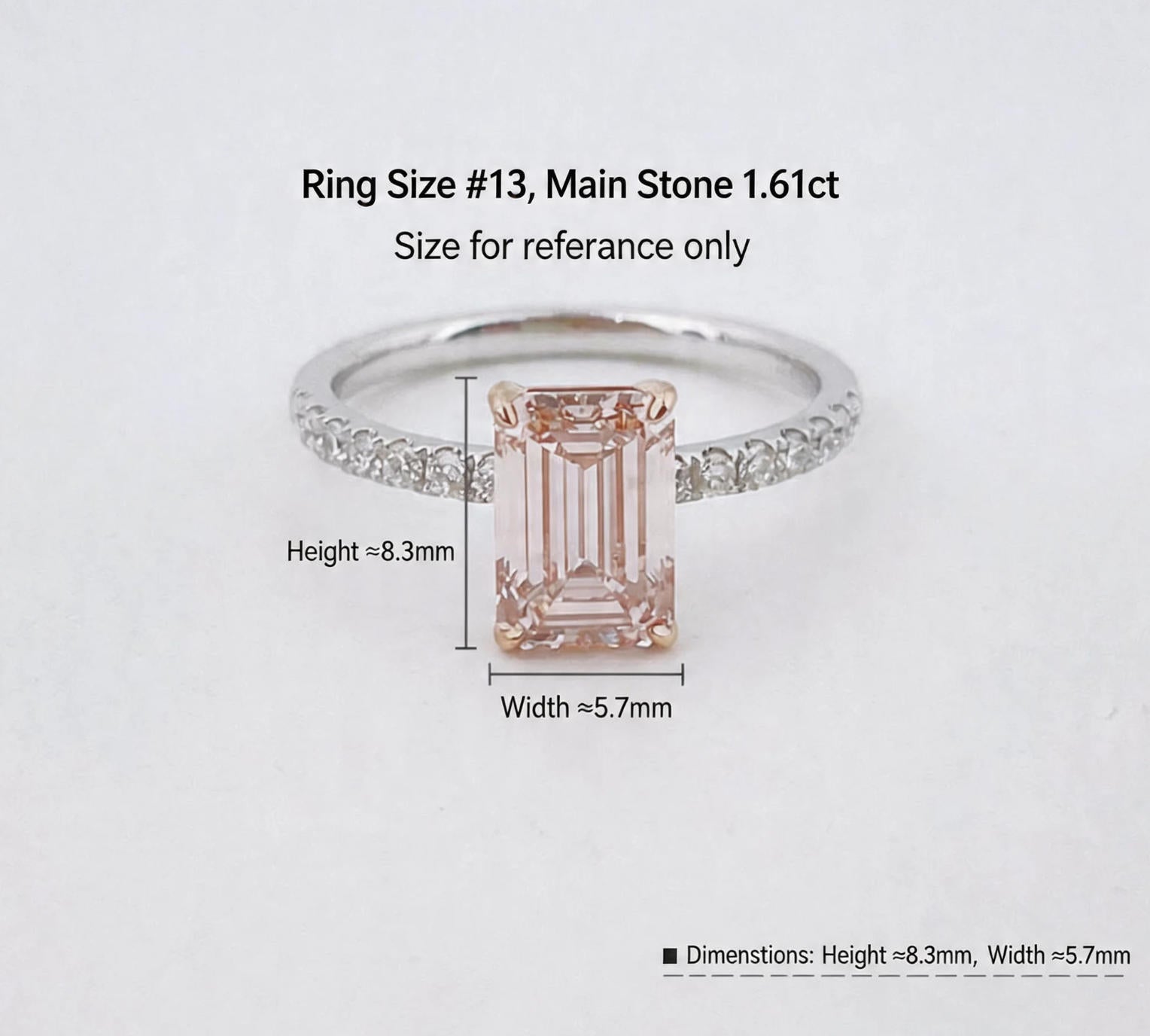 1.61CT Lab Grown Pink Diamond Emerald Cut Ring | 18K White Gold Half Eternity Band