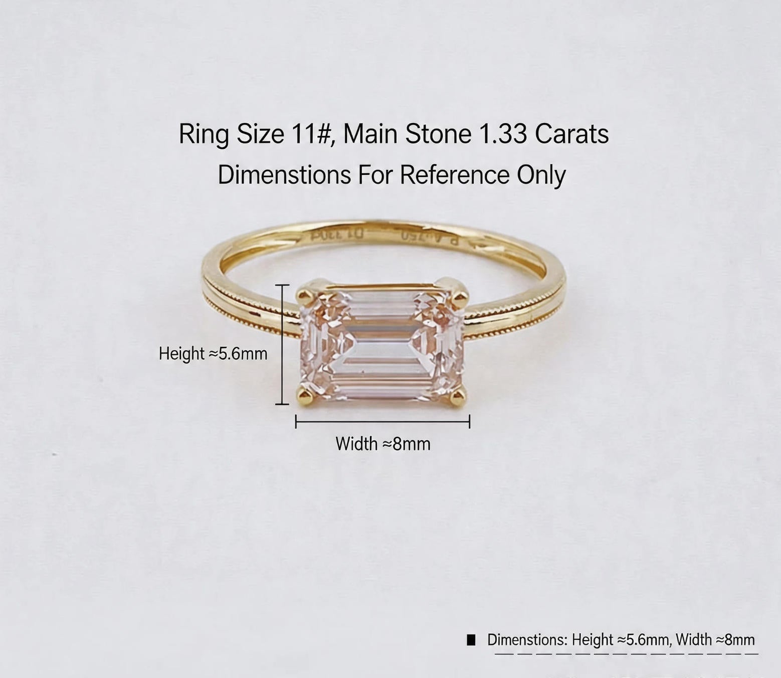 1 carat Emerald Cut Lab Grown Diamond Milgrain Edge Solitaire Ring | 18K Yellow Gold
