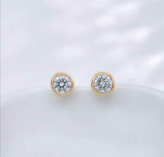 Lab-Grown Diamond Bezel Set Stud Earrings | 18K Yellow Gold