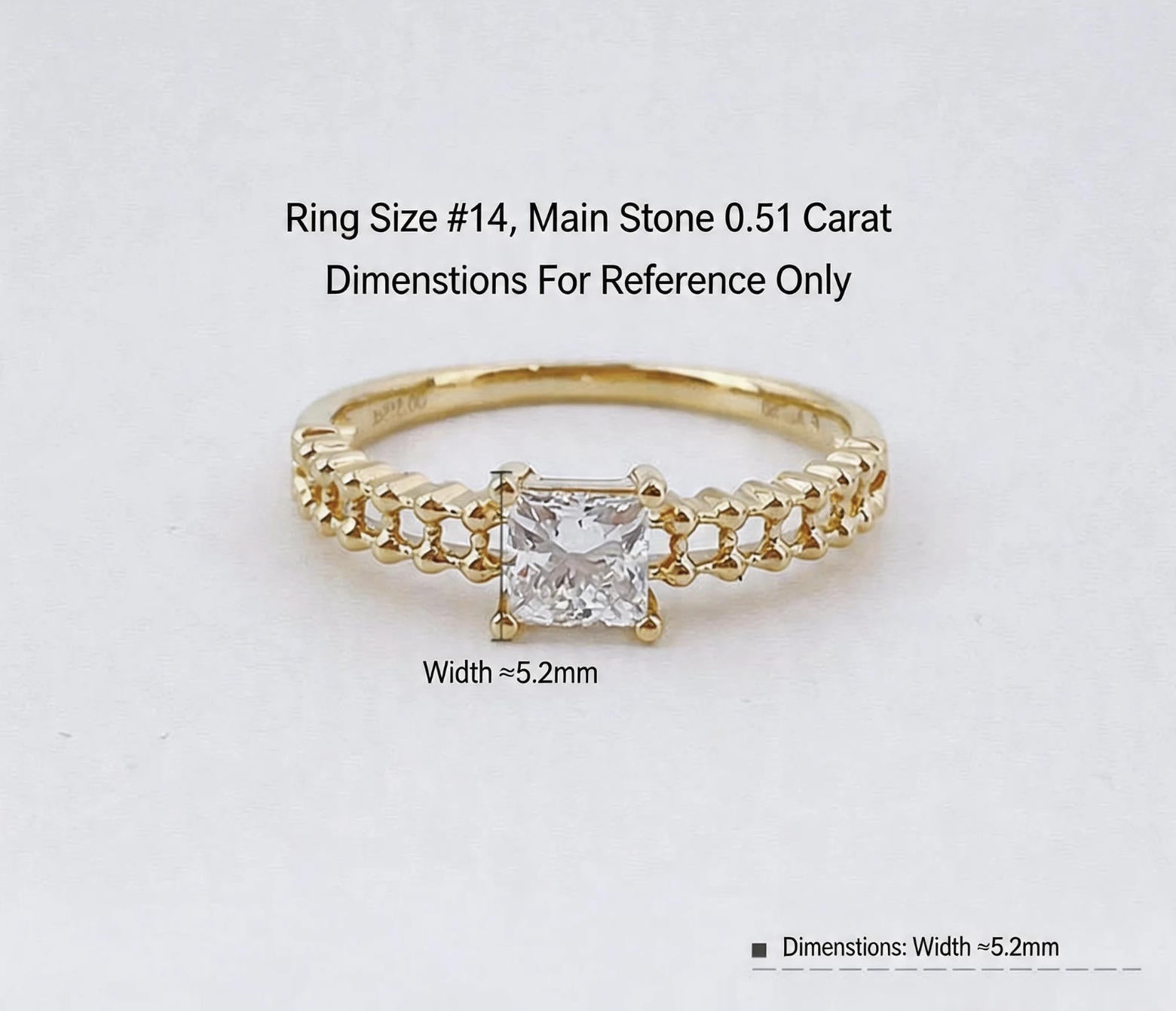 Princess Cut Diamond Everyday Beaded Chain Stacking Ring | 18K Gold