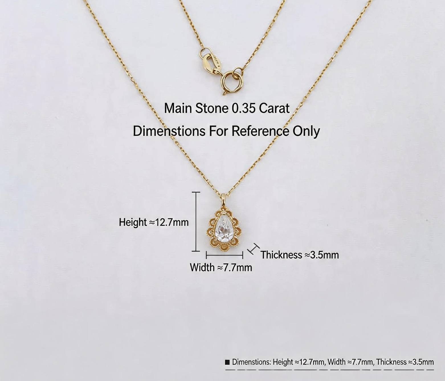 Vintage Filigree Pear Shape Lab Grown Diamond Solitaire Necklace | 18K Gold