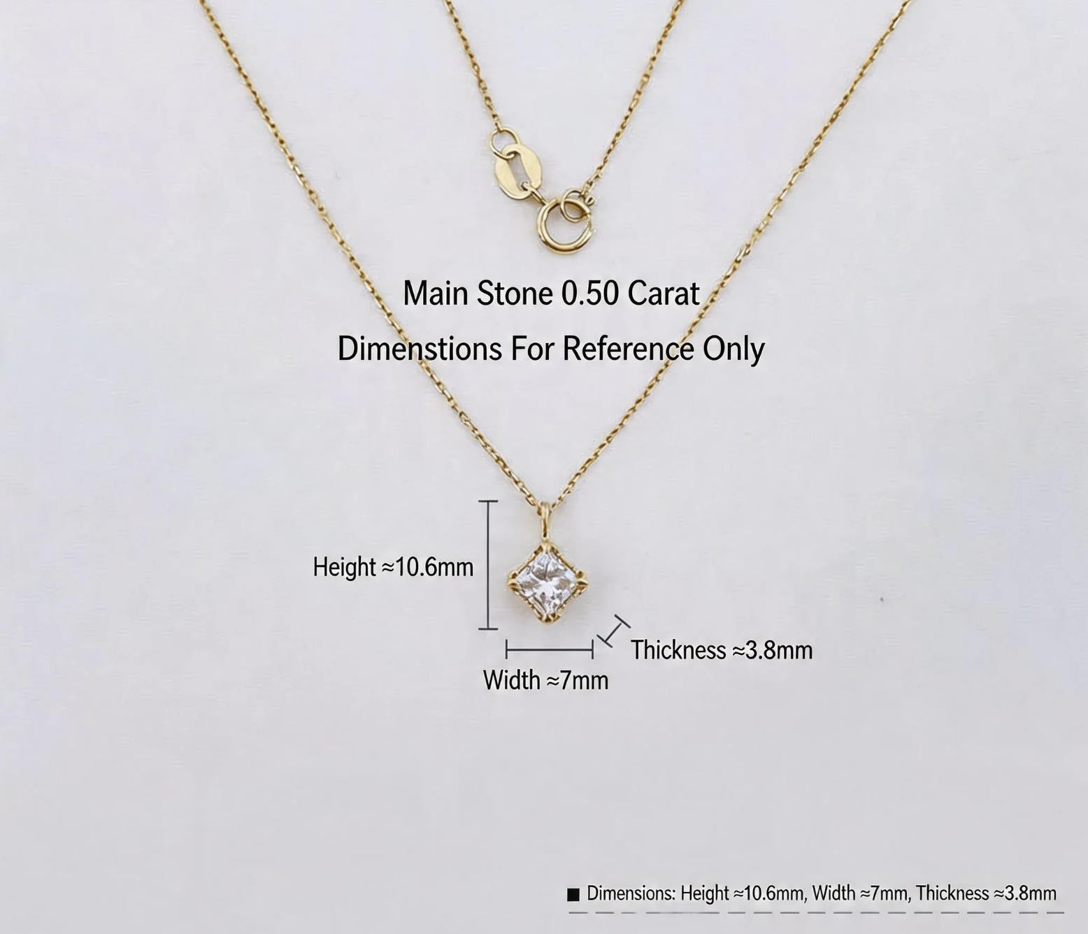 Princess Cut Lab Grown Diamond Minimalist Solitaire Pendant Necklace | 18K Gold
