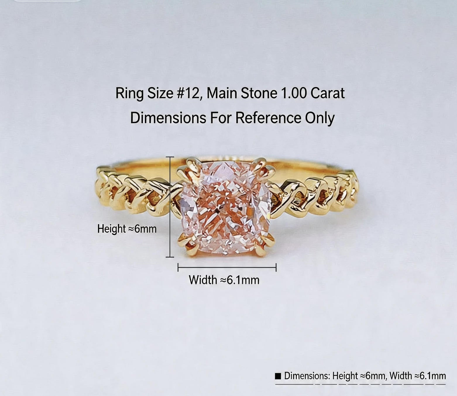 Cushion Cut Fancy Pink Lab Grown Diamond Chain Link Band Solitaire Ring | 18K Gold