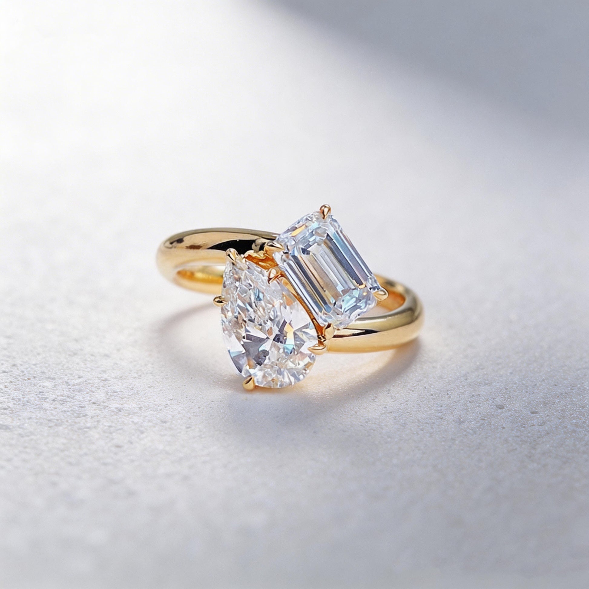 Emerald Cut & Pear Two-Stone Ring