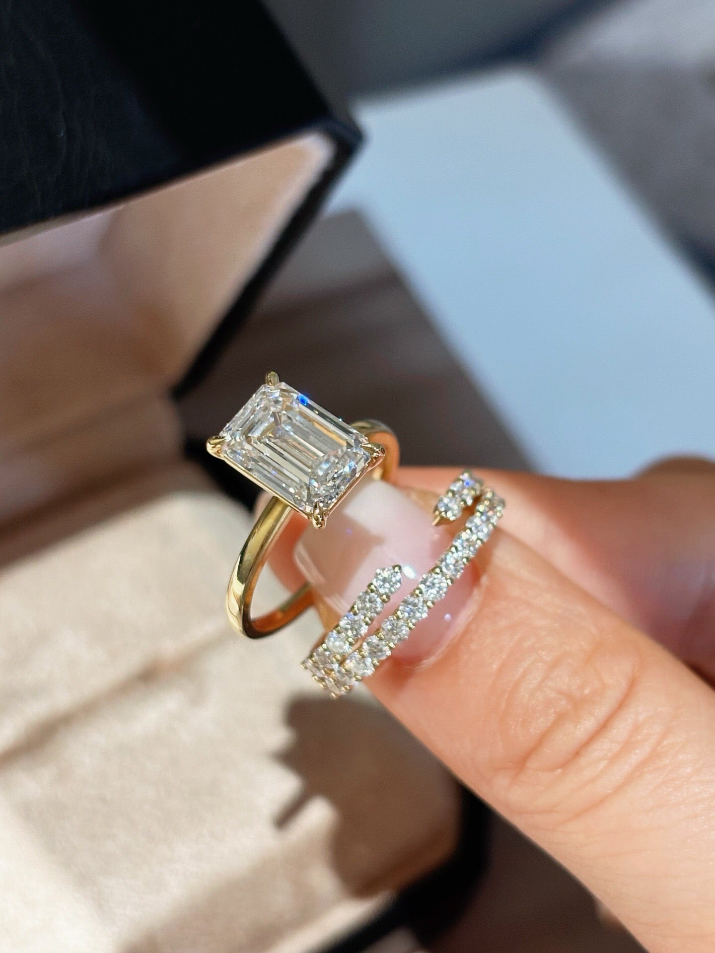 Emerald Cut Stacking Ring Set | The Ultimate Yellow Gold Elegance