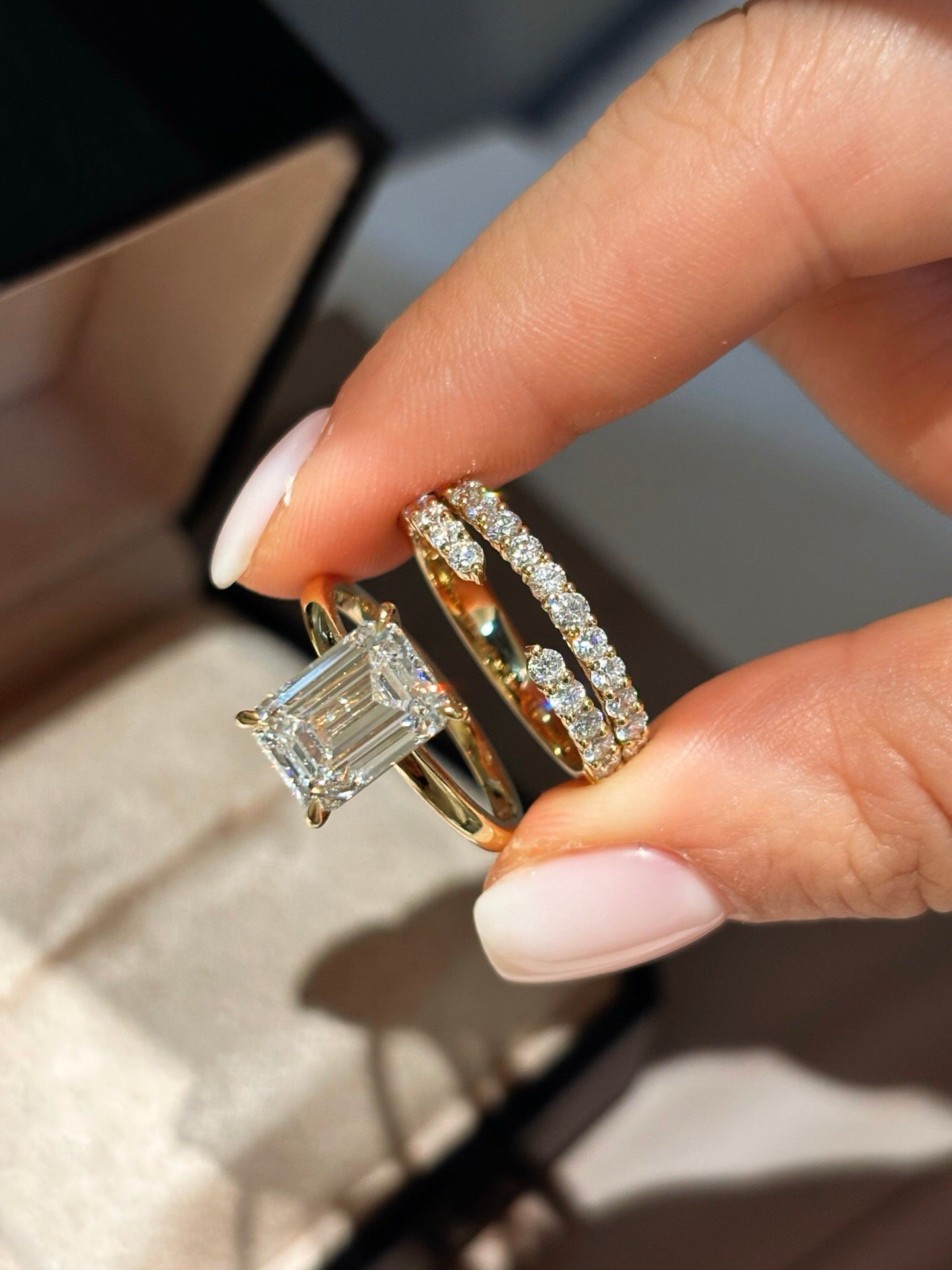 Emerald Cut Stacking Ring Set | The Ultimate Yellow Gold Elegance