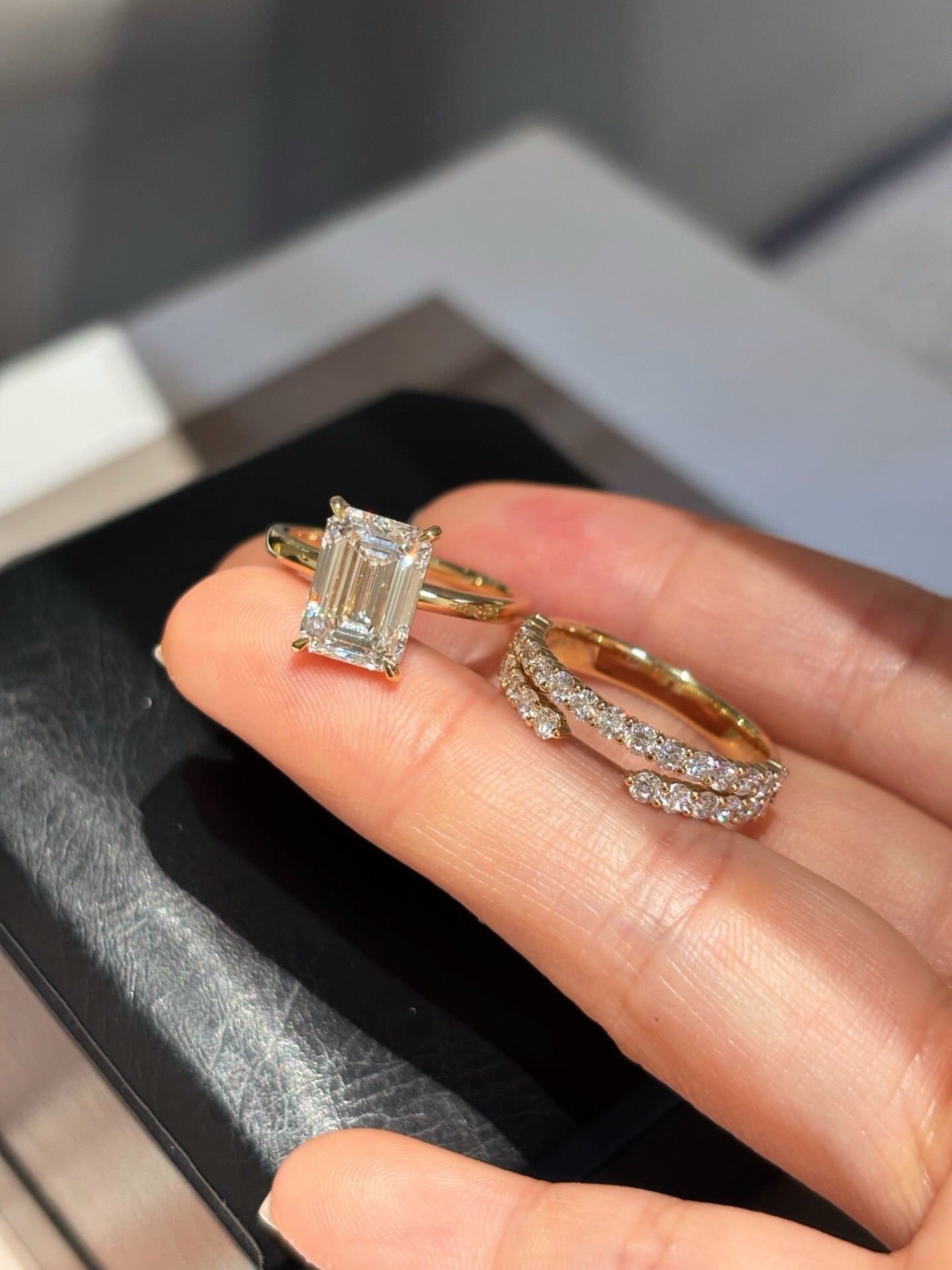 Emerald Cut Stacking Ring Set | The Ultimate Yellow Gold Elegance