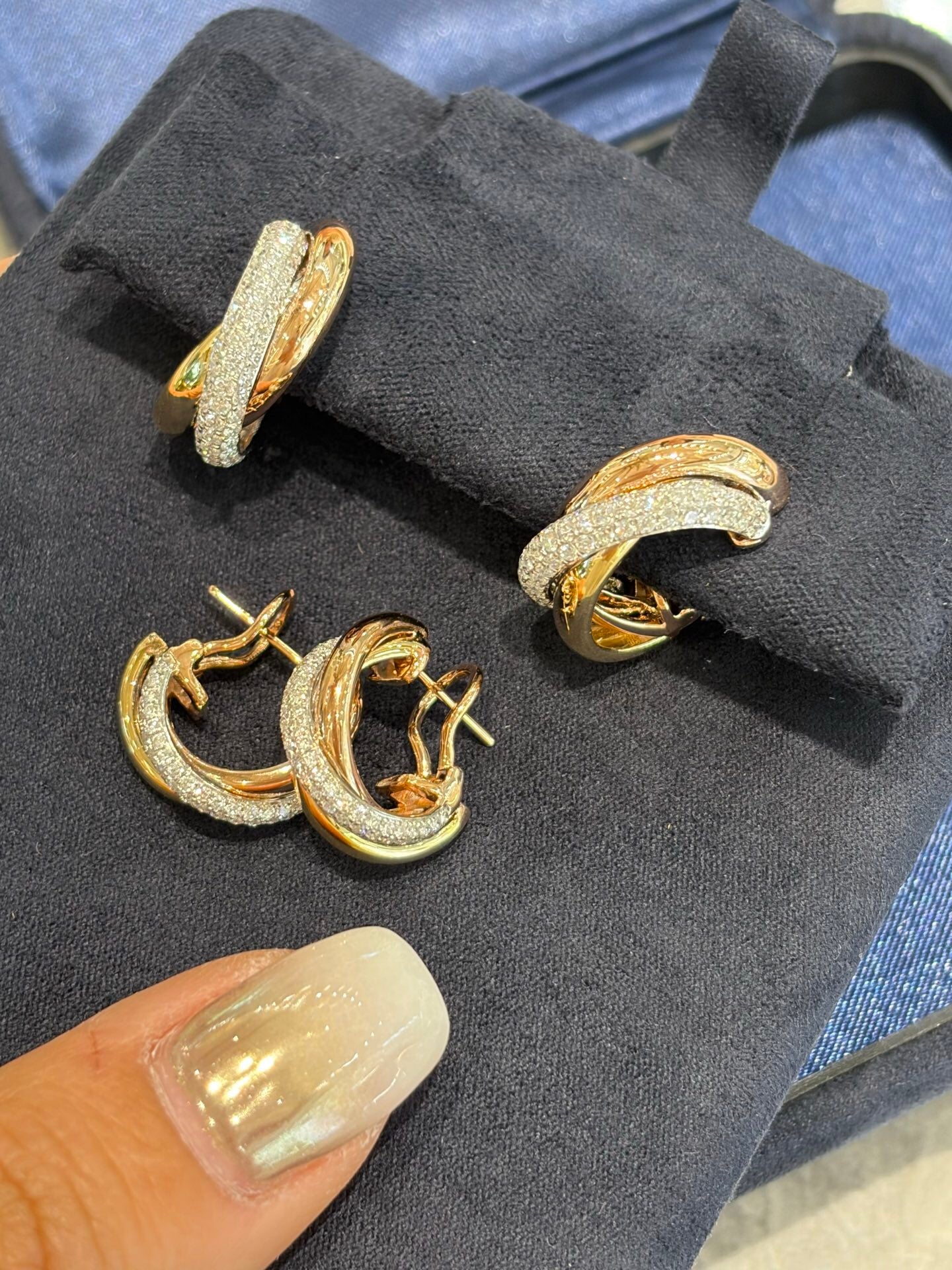 Triple Hoop Earrings | Full Diamond, Rose Gold & Yellow Gold | 18K Gold | Elegant Stackable Design