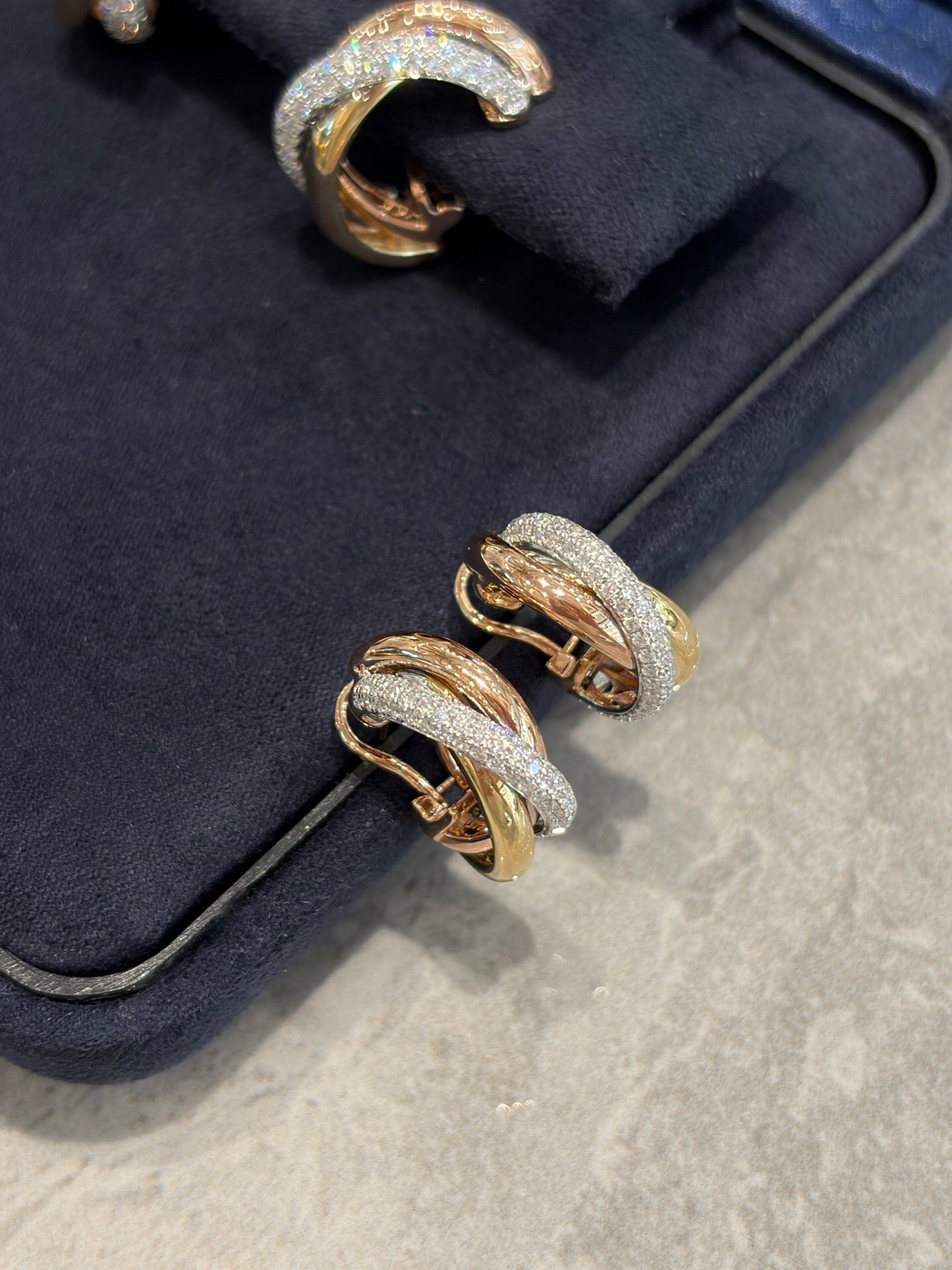 Triple Hoop Earrings | Full Diamond, Rose Gold & Yellow Gold | 18K Gold | Elegant Stackable Design