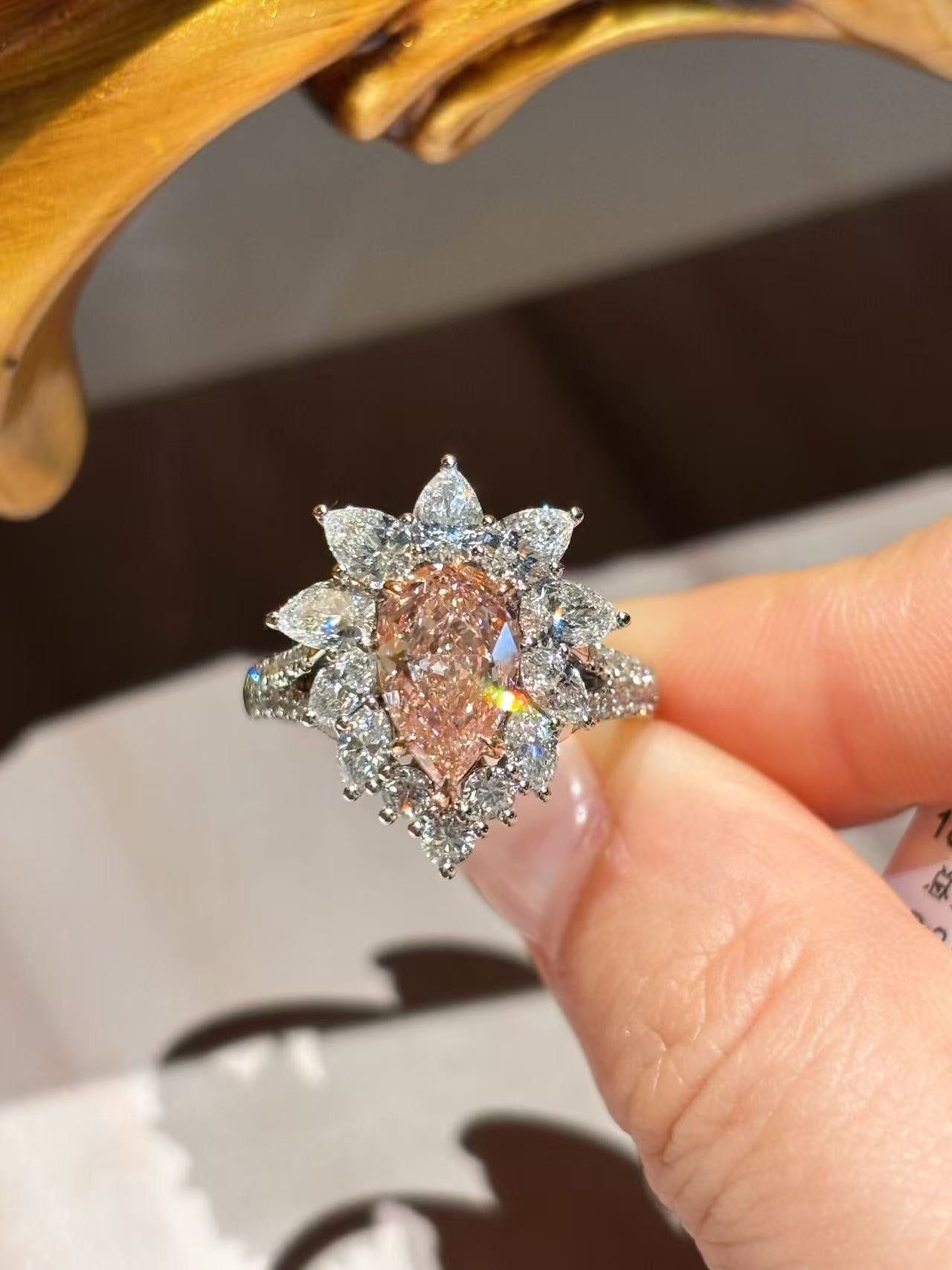 Luxe Blush Pink Diamond Starburst Statement Ring | Sparkling Floral Halo Design | 18K Gold