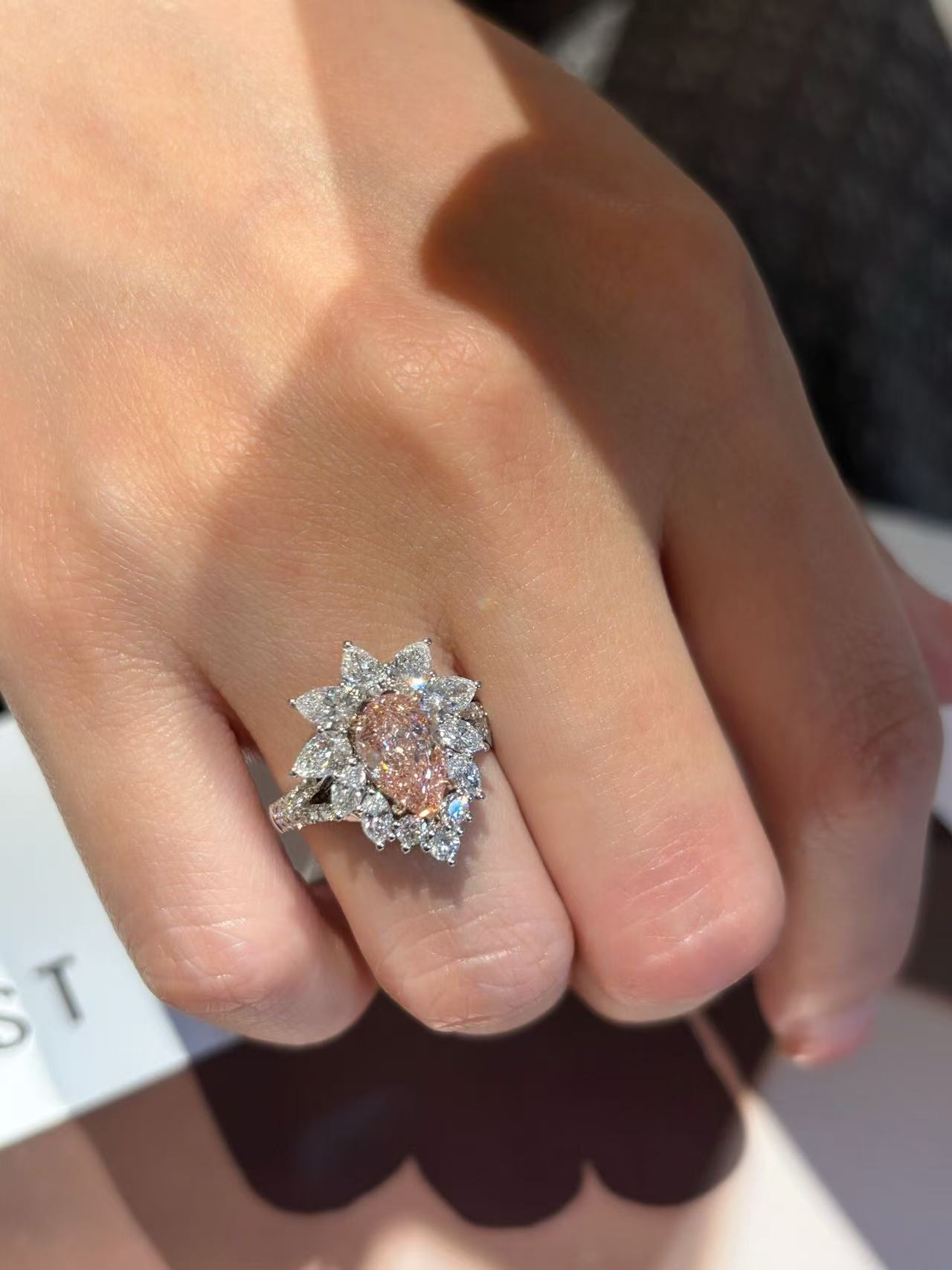 Luxe Blush Pink Diamond Starburst Statement Ring | Sparkling Floral Halo Design | 18K Gold