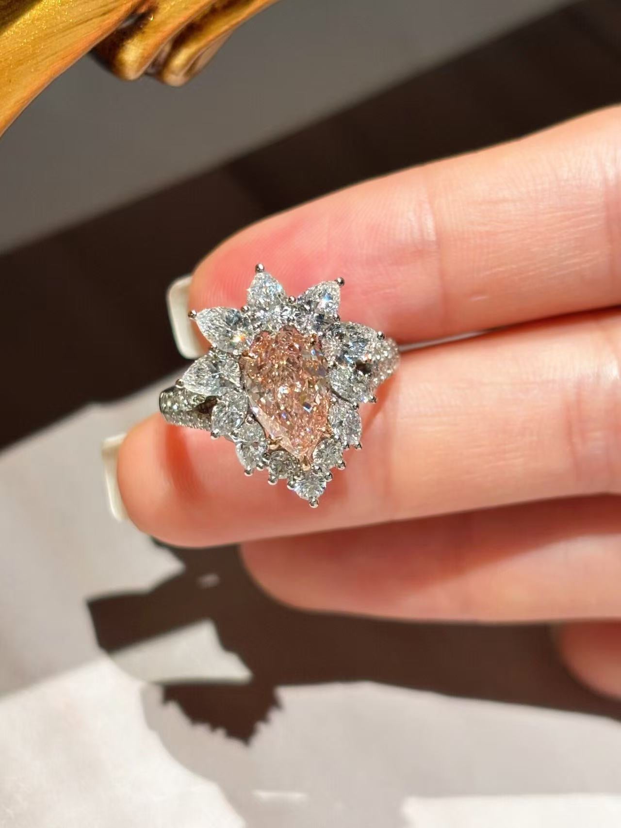 Luxe Blush Pink Diamond Starburst Statement Ring | Sparkling Floral Halo Design | 18K Gold