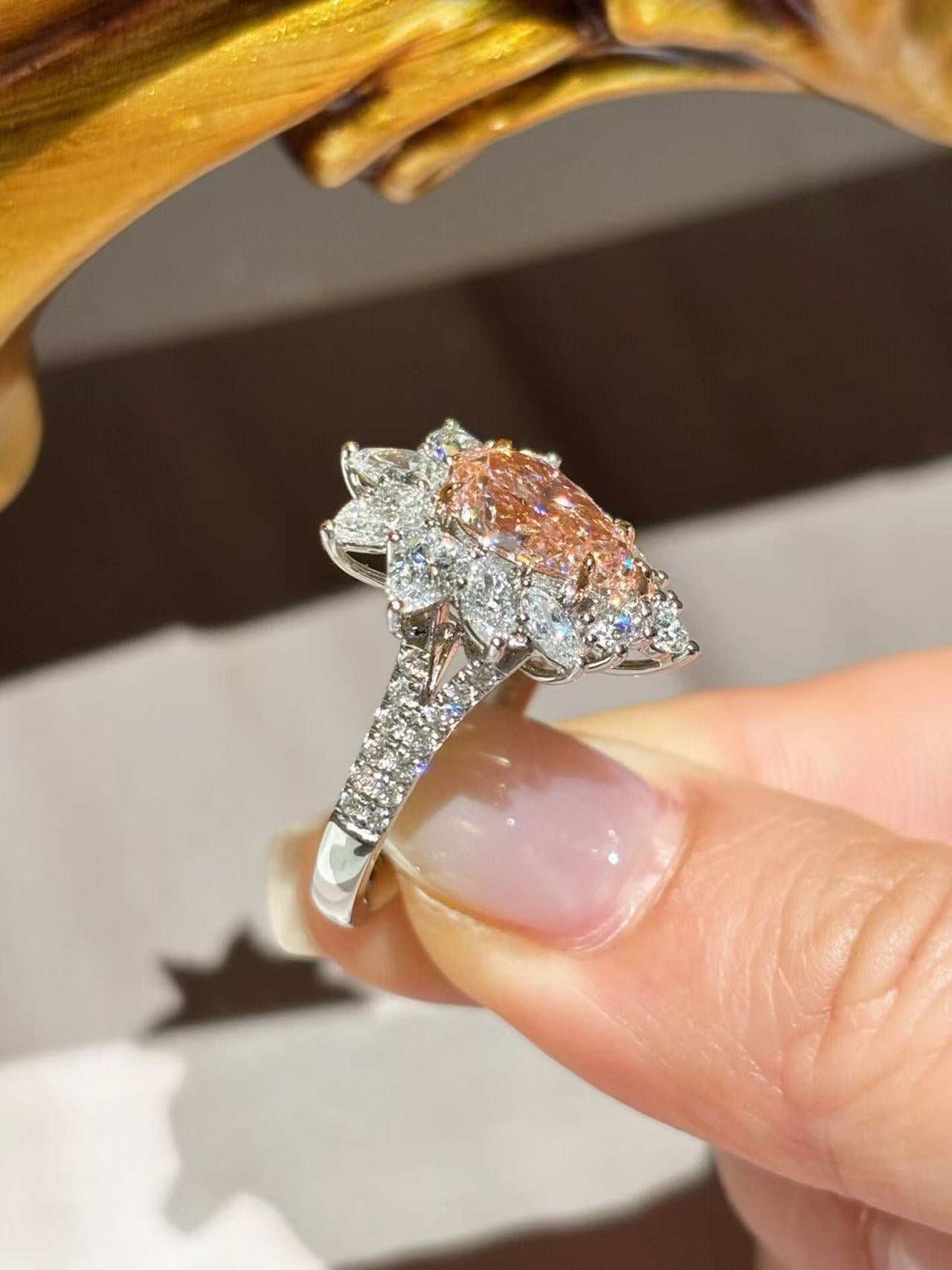 Luxe Blush Pink Diamond Starburst Statement Ring | Sparkling Floral Halo Design | 18K Gold