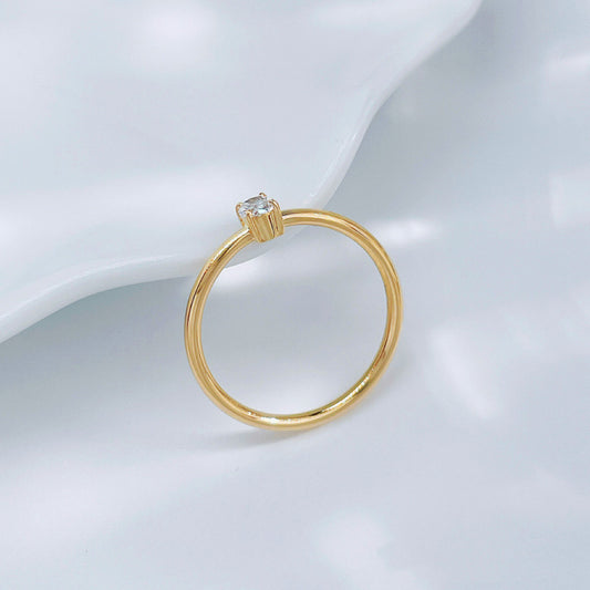 Oval Cut 0.13ct Lab-Grown Diamond Minimalist Solitaire Stacking Ring| 18K Yellow Gold