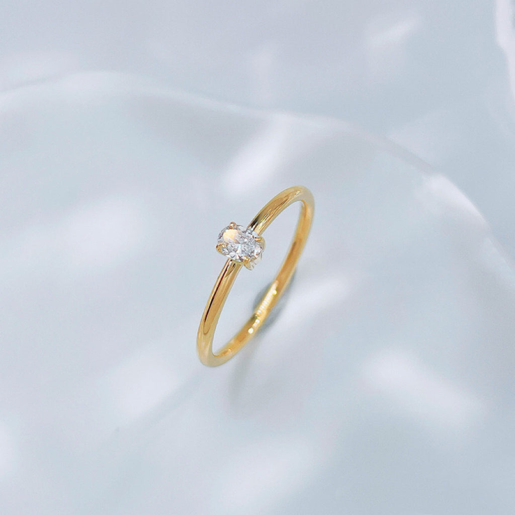Oval Cut 0.13ct Lab-Grown Diamond Minimalist Solitaire Stacking Ring| 18K Yellow Gold