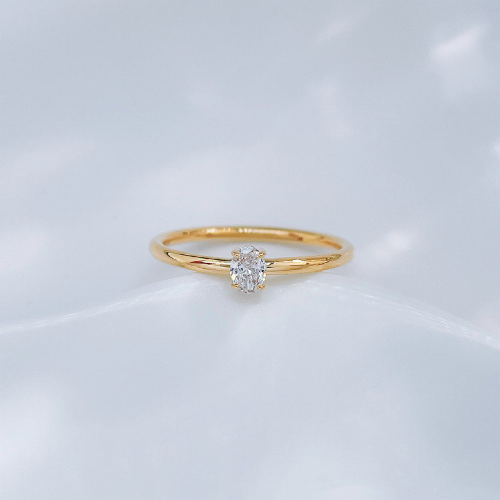 Oval Cut 0.13ct Lab-Grown Diamond Minimalist Solitaire Stacking Ring| 18K Yellow Gold