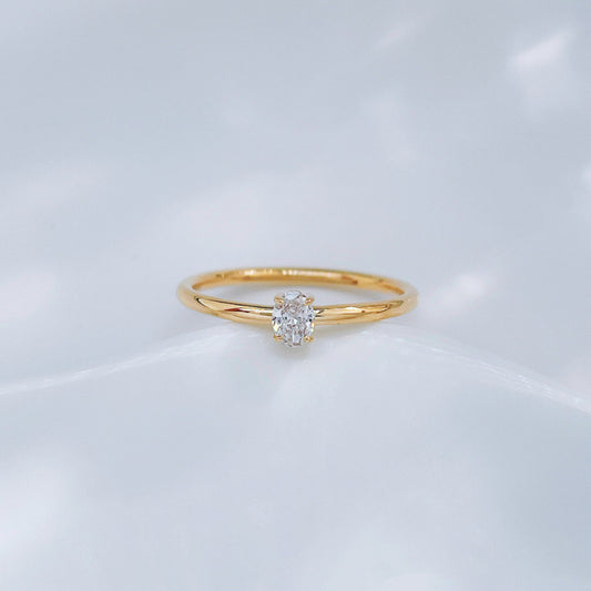 Oval Cut 0.13ct Lab-Grown Diamond Minimalist Solitaire Stacking Ring| 18K Yellow Gold