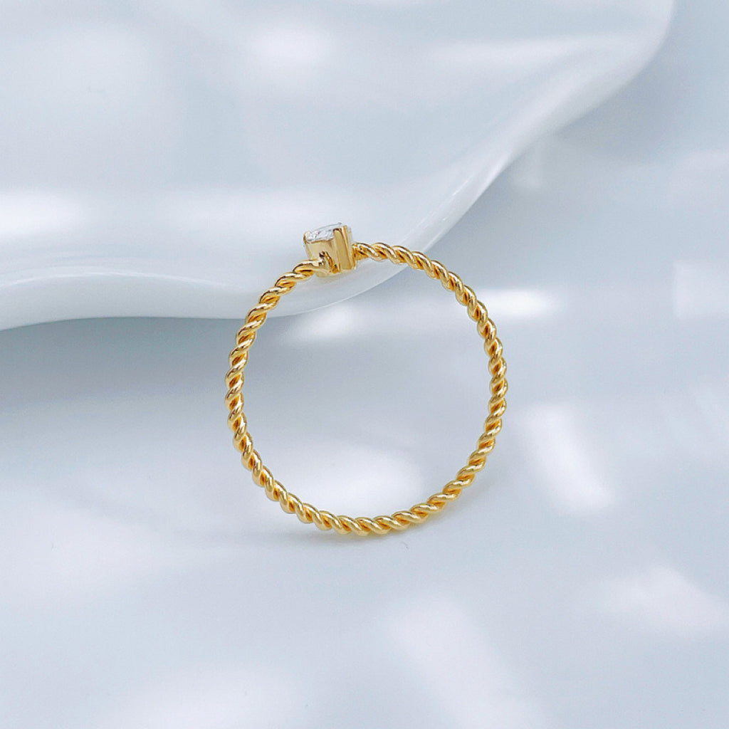 Dainty Twist Rope Pear Lab Created Diamond Minimalist Everyday Ring| 18K Yellow Gold