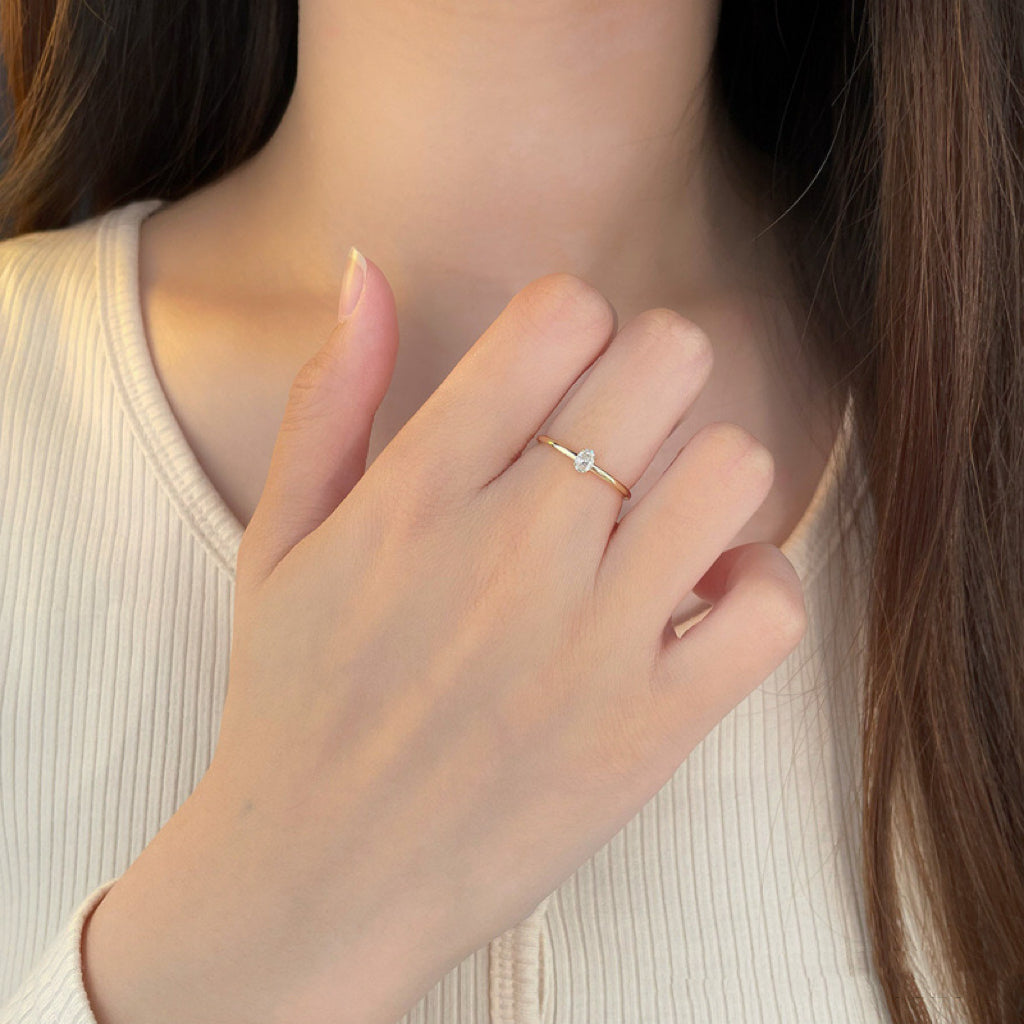 Oval Cut 0.13ct Lab-Grown Diamond Minimalist Solitaire Stacking Ring| 18K Yellow Gold