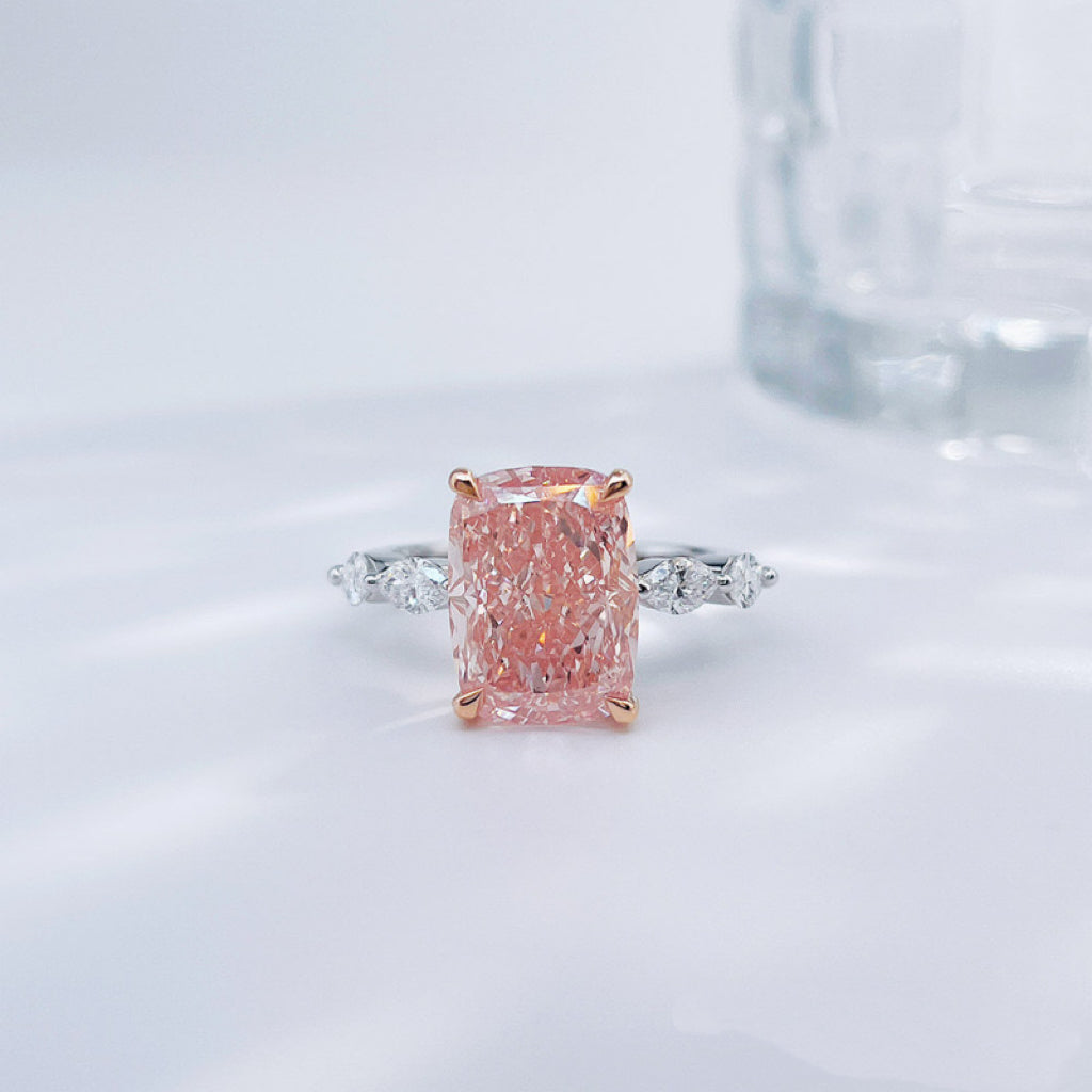 Luxury Two-Tone | Fancy Pink Lab Diamond Radiant Cut Statement Engagement Ring| 18K Gold