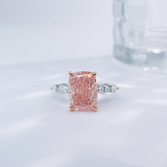 Luxury Two-Tone | Fancy Pink Lab Diamond Radiant Cut Statement Engagement Ring| 18K Gold