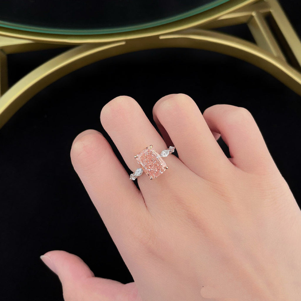 Luxury Two-Tone | Fancy Pink Lab Diamond Radiant Cut Statement Engagement Ring| 18K Gold