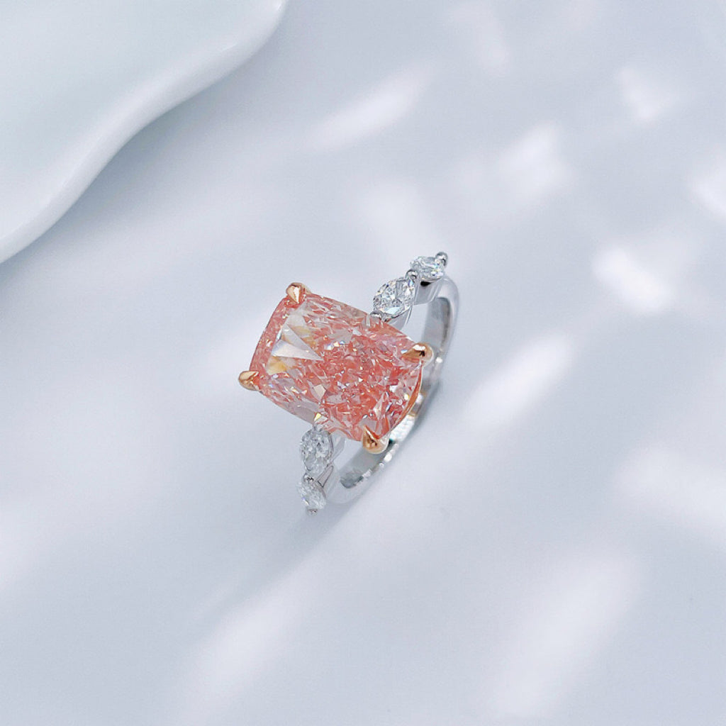 Luxury Two-Tone | Fancy Pink Lab Diamond Radiant Cut Statement Engagement Ring| 18K Gold