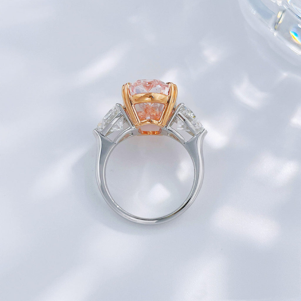 10ct Two-Tone Oval Cut Fancy Pink Lab-Grown Diamond Three-Stone Ring| 18K Gold