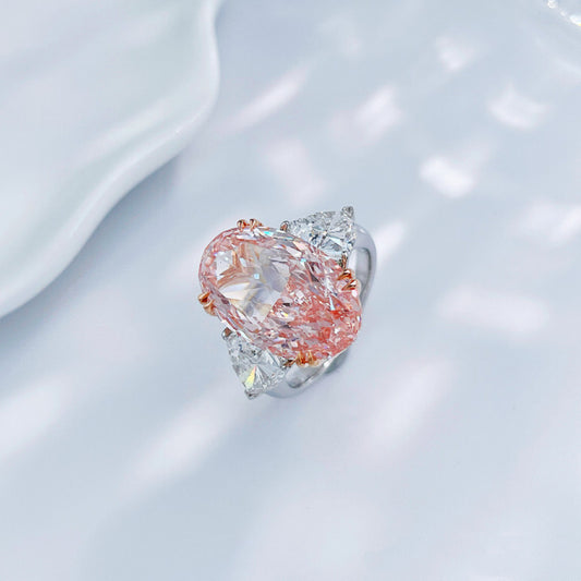 10ct Two-Tone Oval Cut Fancy Pink Lab-Grown Diamond Three-Stone Ring| 18K Gold