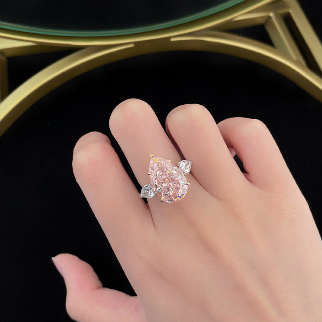 Luxury Two-Tone Blush| Pink Lab Diamond Pear Cut Statement Engagement Ring| 18K Yellow Gold
